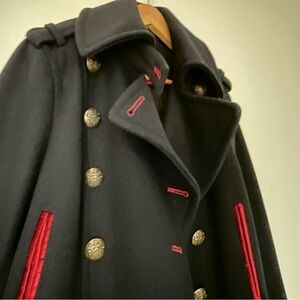 Free People Black Wool military PEACOAT size M Red textile accents, fully lined